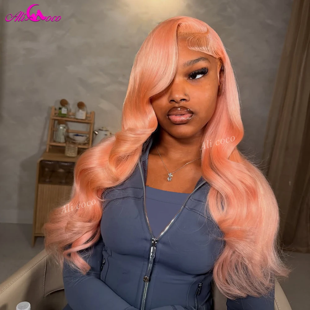 Pink Color 13x4 Lace Front Body Wave Wig Pre Plucked Brazilian Human Hair 13x6 HD Transprent Lace Frontal Wig 32 inch for Woman