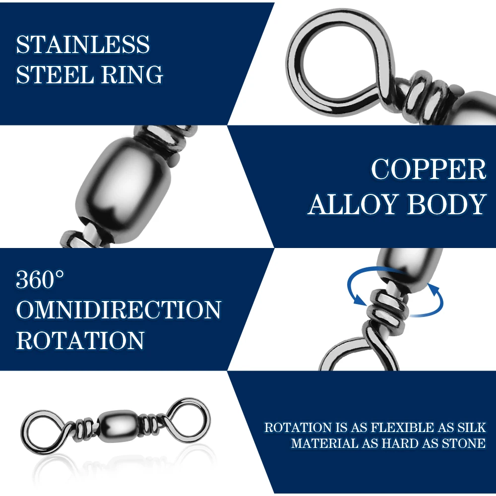 Probe ros 50/100 stücke Premium Rolling Kugellager Angeln schwenkt, starke und langlebige Haken Schnur Stecker für Angela us rüstung Zubehör – Detail 3
