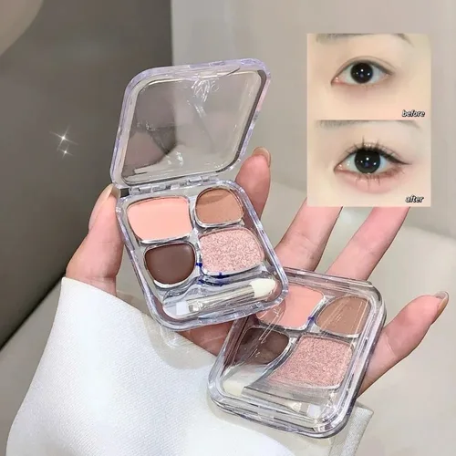 Imagen 2 del producto Caliente 4 colores sombra de ojos perla mate fácil de quitar maquillaje diario brillo sombra de ojos bandeja para mujeres gusano de seda paleta de maquillaje cosméticos