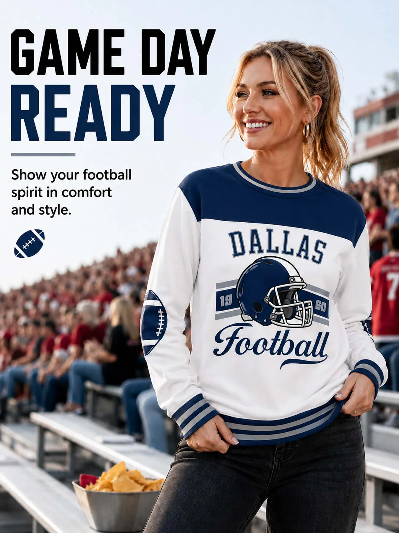 Personalized Dallas City Sweatshirt, Custom Women Football Hoodie with Name Number Logo, Football Mom Crewneck Sweatshirt