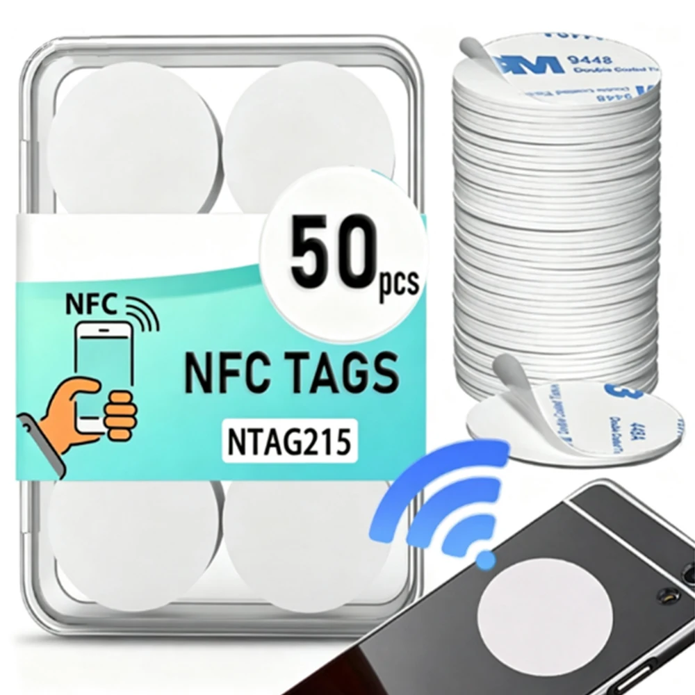 50-2Pcs White/Black NTAG215 NFC Round Small Round Coin Cards 25mm 13.56MHz 504 Bytes NFC215 Smart Labels for NFC Phones Games