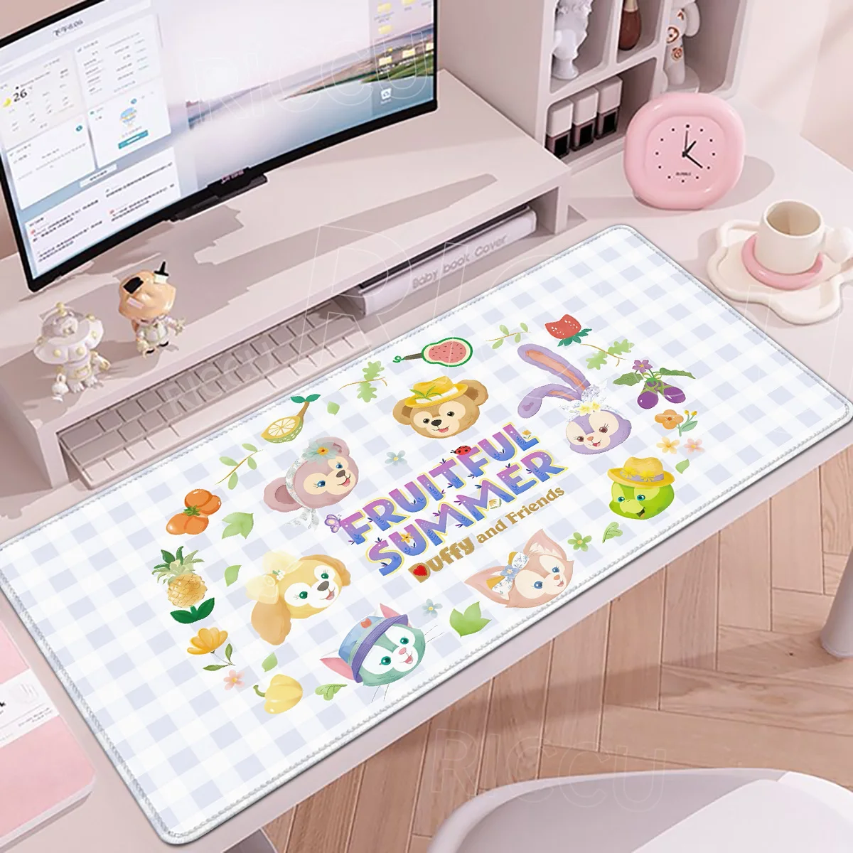 Kawaii Bear And Rabbit Mouse Pad Anime Durry And Friends Tablemat Large Gamer Mechanical Keyboard Mat Non-Slip Lock-Edge Deskmat