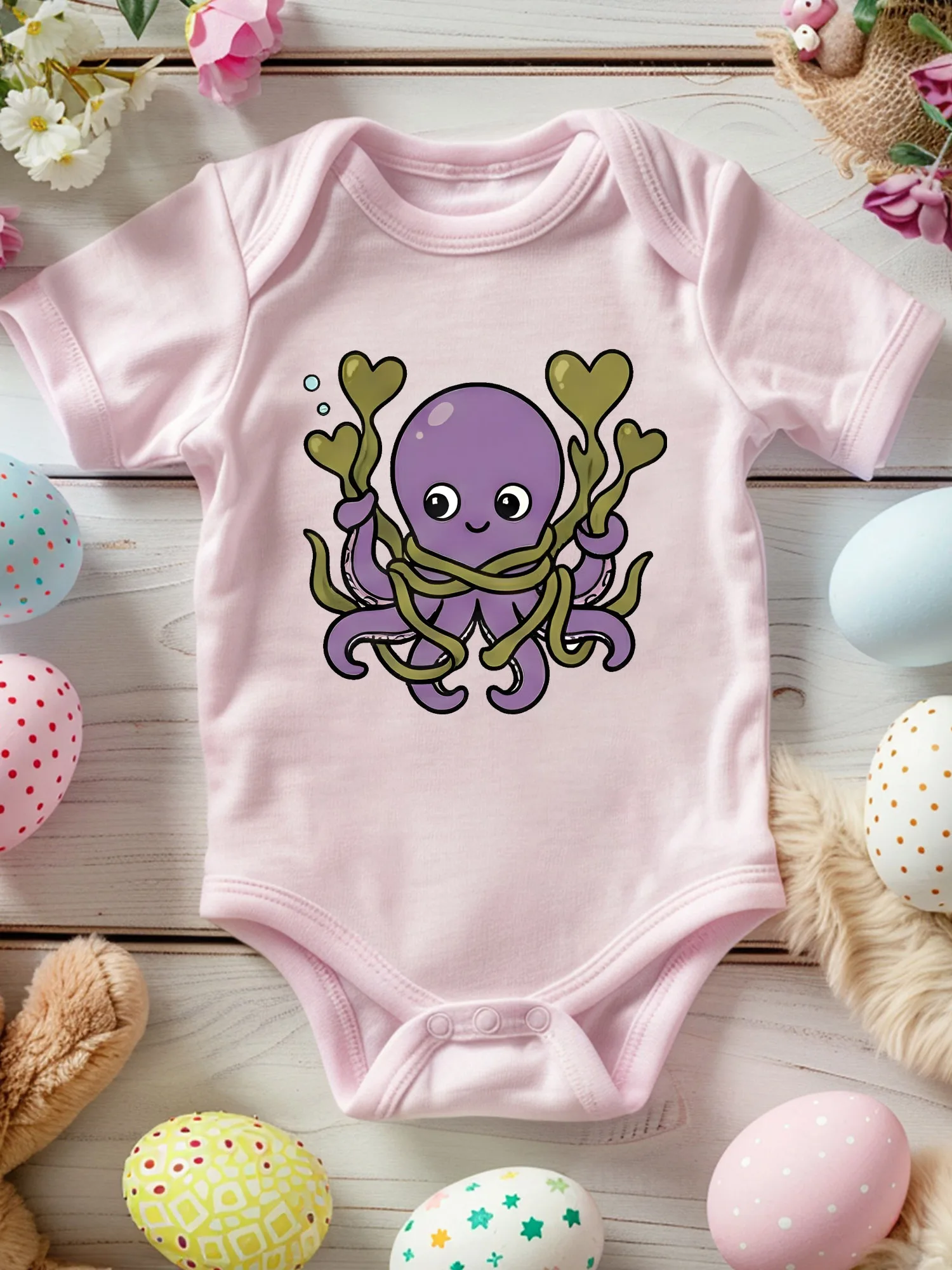 

Детский ползающий костюм унисекс с запущенными водорослями Octopus, мягкий комбинезон из 100% хлопка, всесезонное розовое боди 190GSM