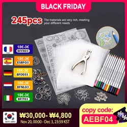 145/198/245Pcs Shrinky Art Paper Heat Shrink Sheet Plastic Kit Hole Punch Keychains Pencils DIY Color Lead Manual Heat Material