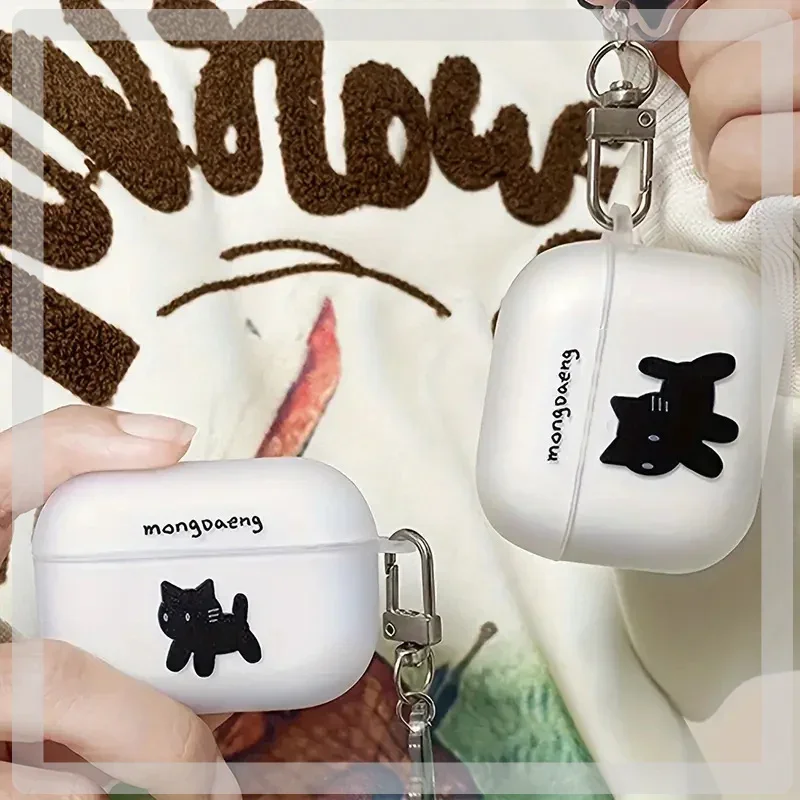 Ins Style Black Cat Airpods Case for Airpods 4 1 2 3 Pro Pro2 2022 Funny Cat Soft Earphone Air Pods 4 Covers Anime Funda Couque