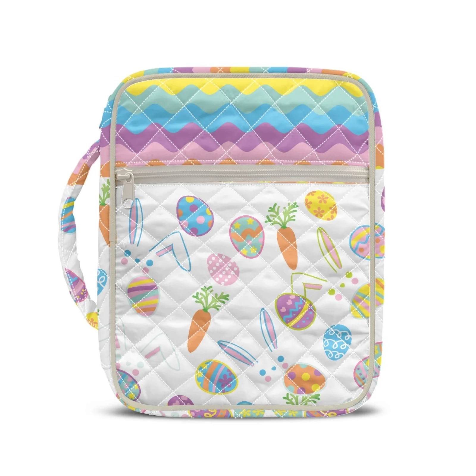 Coloranimal Easter Bunny Egg Print Quilted Bible Bag Durable Handle Quilted Bible Cover for Scripture Study 2026 Collection