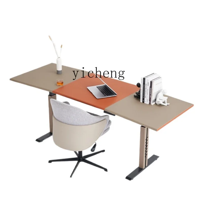

zzZK Minimalist Intelligent Electric Lifting Desk Saddle Leather High-End Study Computer Desk