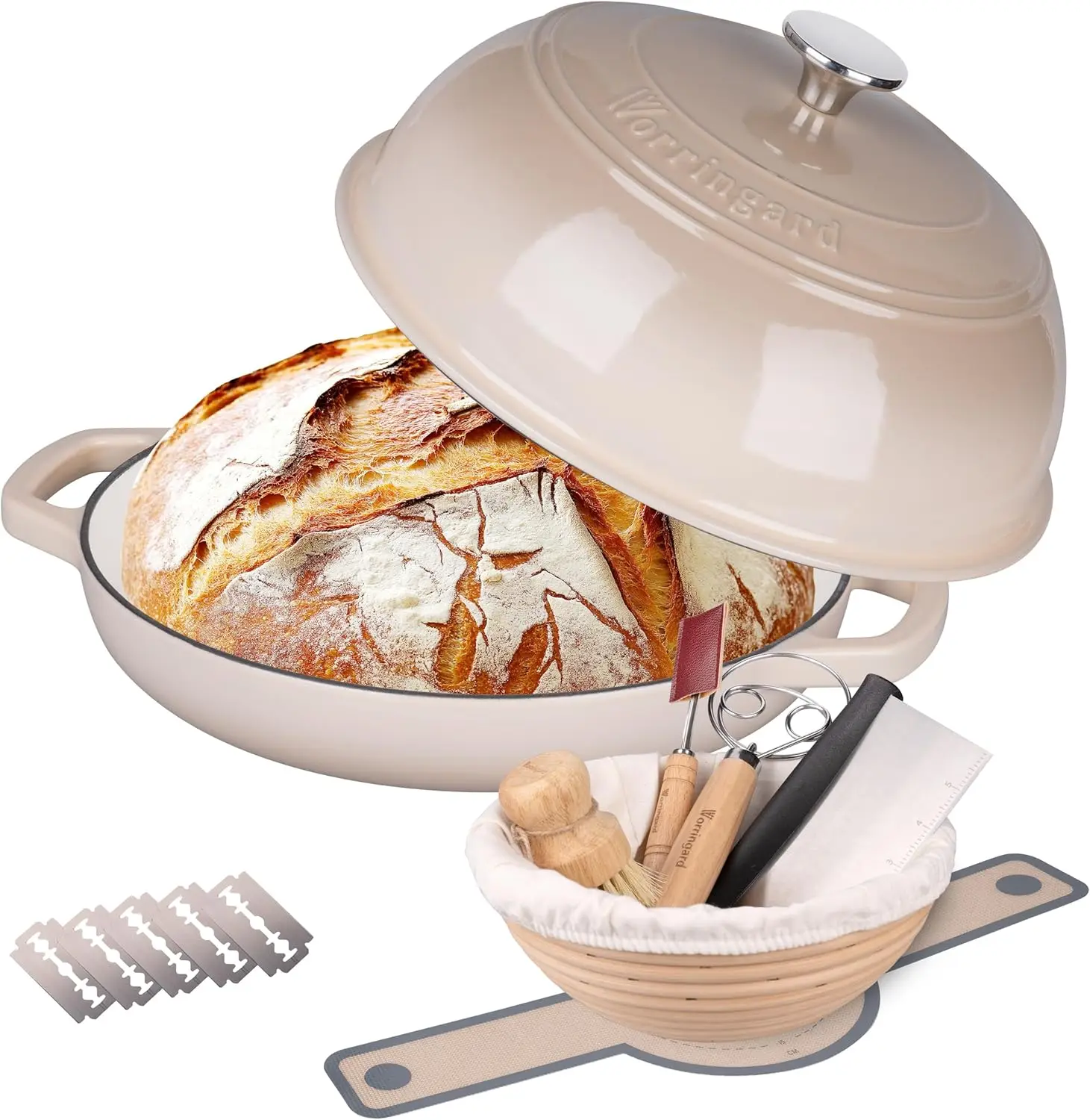 

Чугунная эмалированная кастрюля-казан с крышкой, набор для выпечки хлеба, 6 кварт, цвет латте