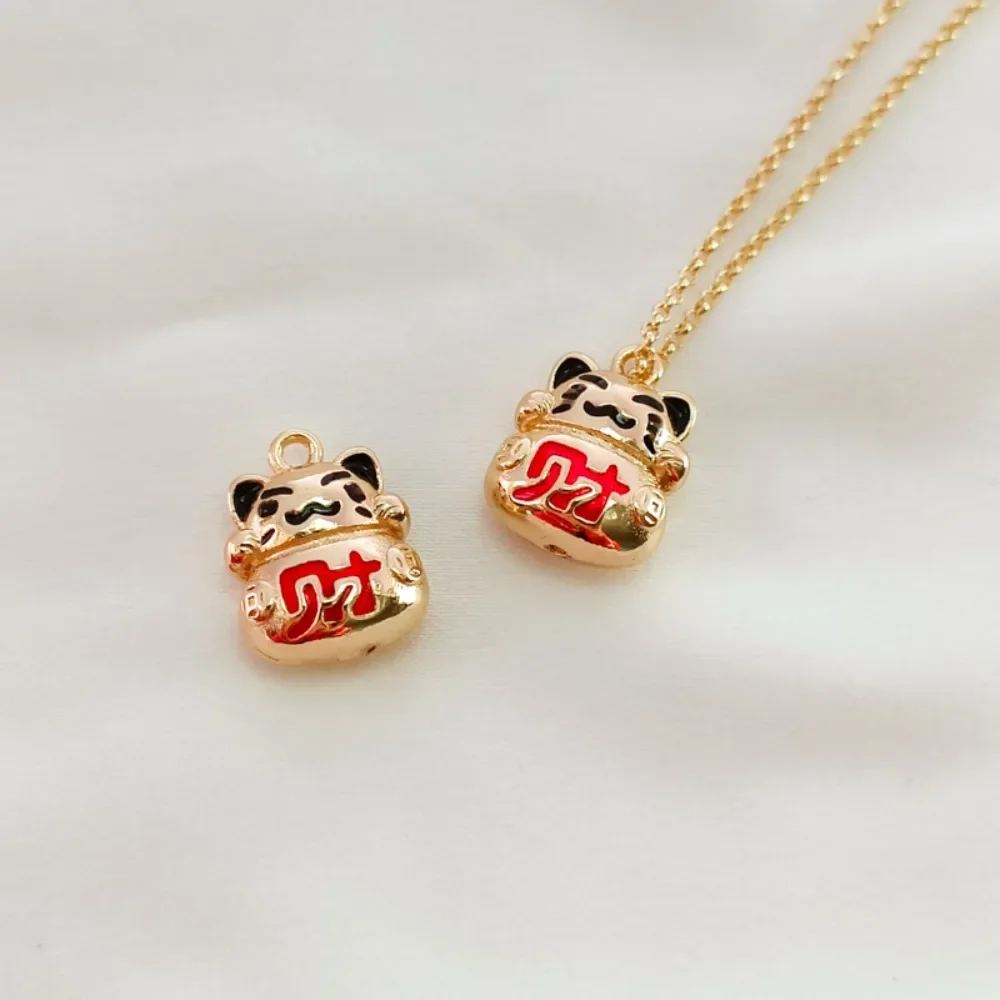 14K مطلية بالذهب الصلبة النفط يقطر Maneki Neko قلادة سوار قلادة قلادة ، DIY بها بنفسك اليدوية مجوهرات الإكسسوارات المواد