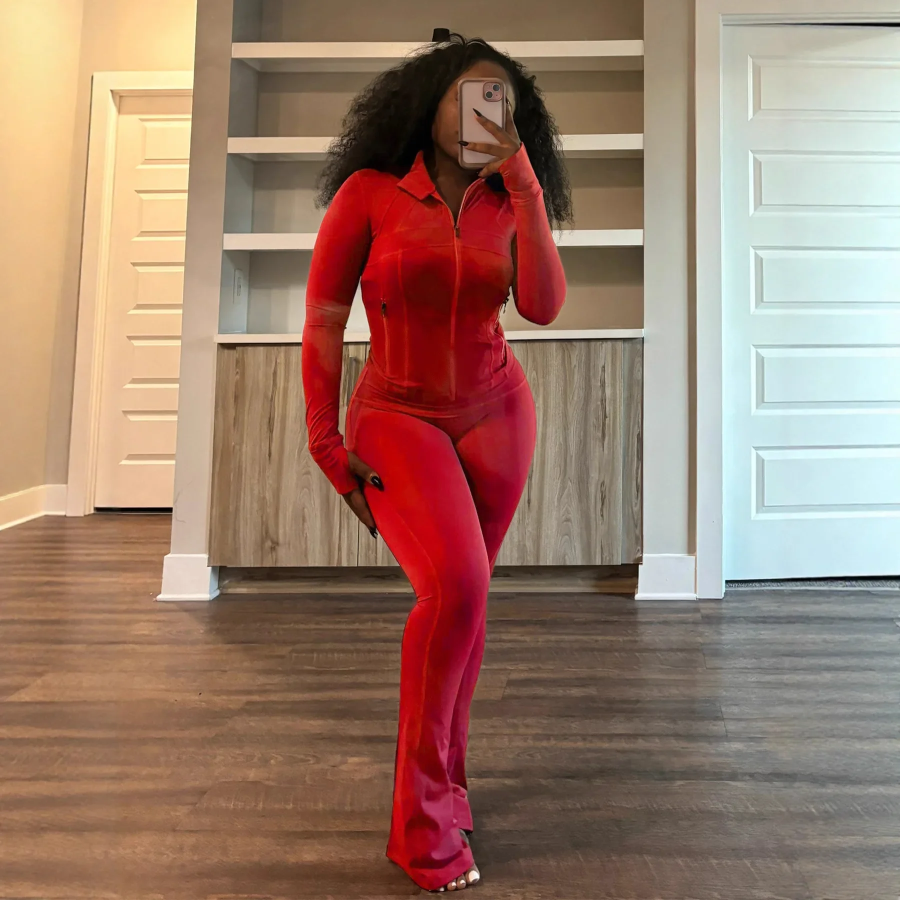 2026 Spring and Summer New Cross-border Sports and Casual Women's Sexy Tight Long-sleeved Trumpet Two-piece Set