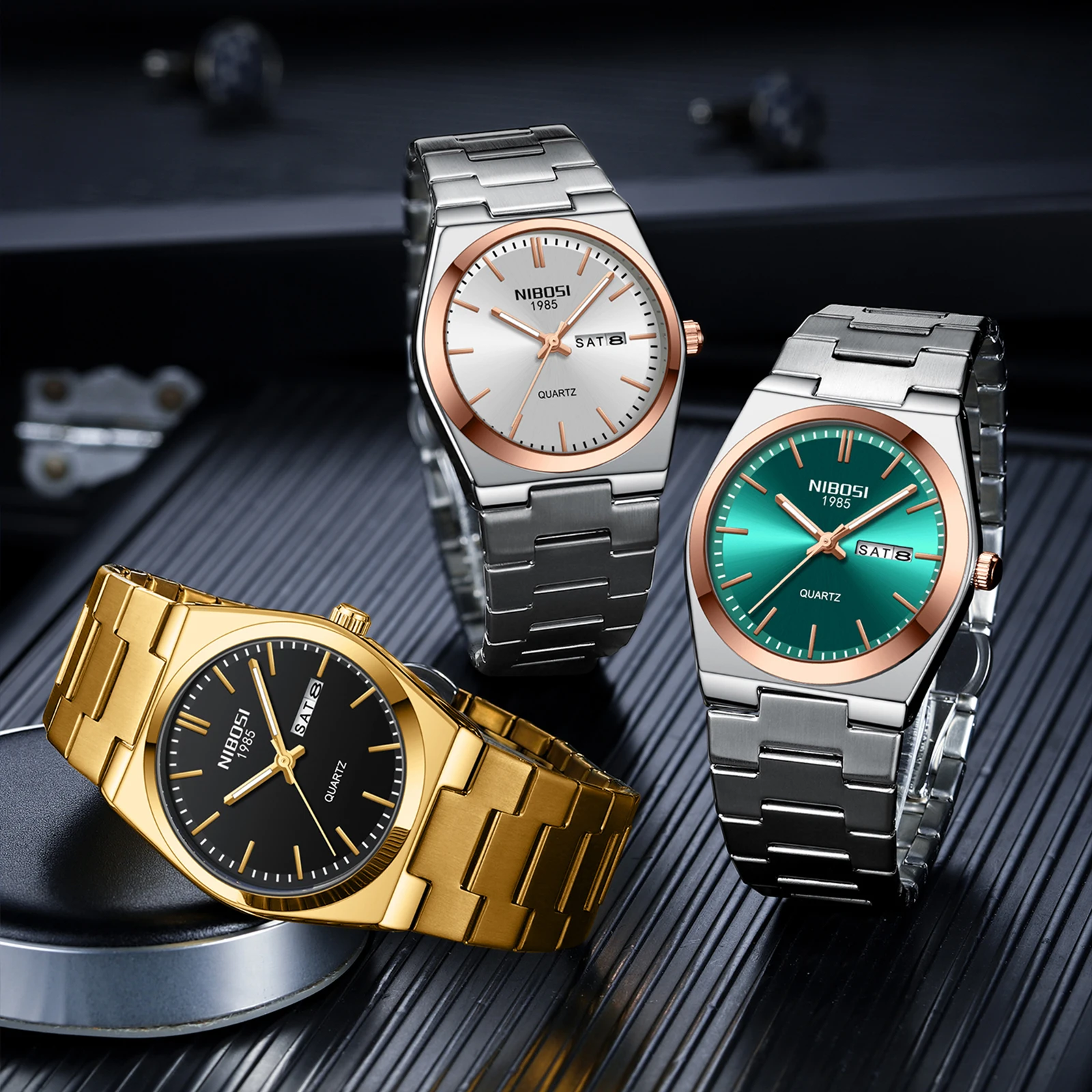 ساعة يد NIBOSI-Quartz للرجال ، فولاذ مقاوم للصدأ ، مقاوم للماء ، تقويم ، كرونوغراف ، ساعة تناظرية ، فاخرة ، عمل ، علامة تجارية مشهورة
