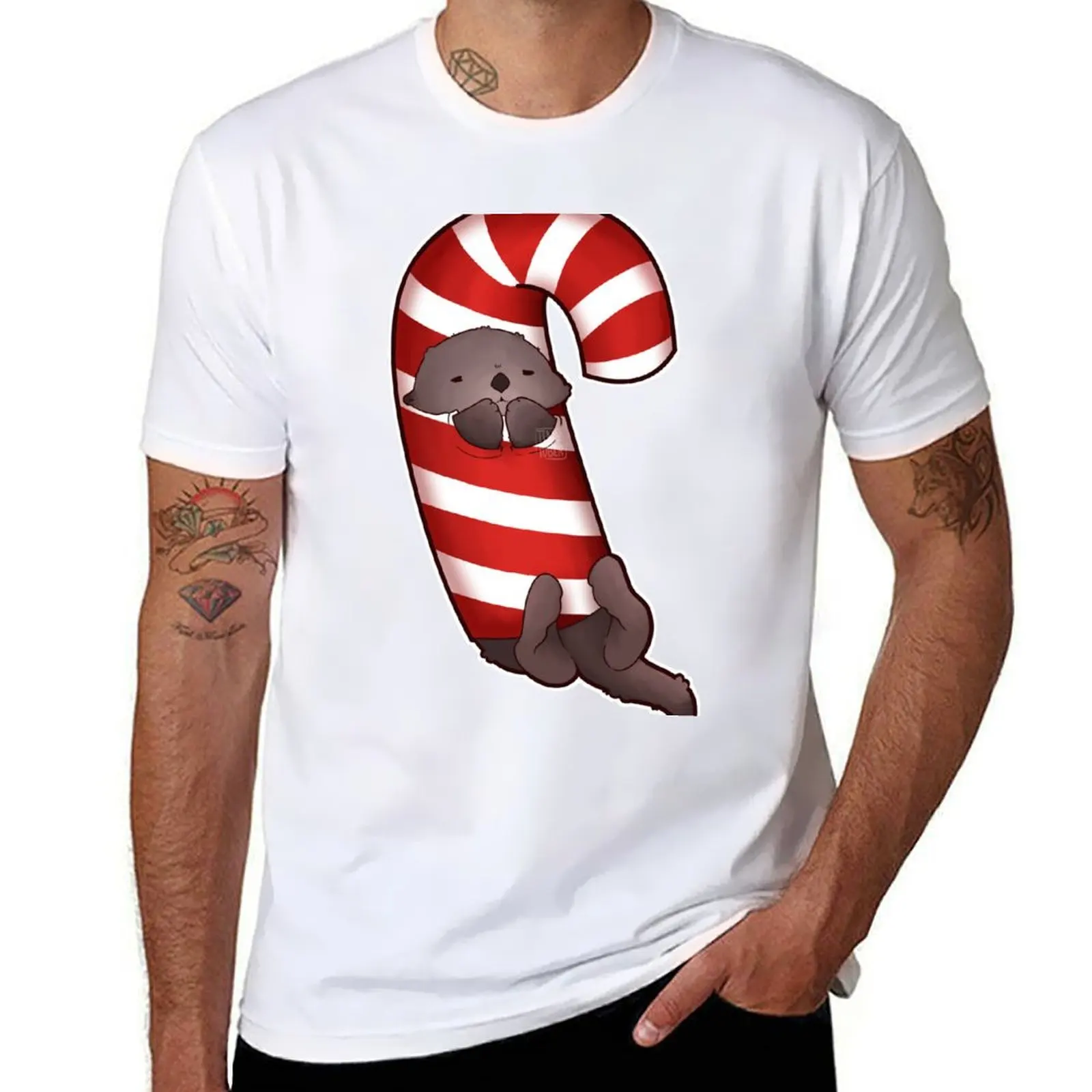 

Candy Cane Otter T-Shirt t shirt man designer essential t shirt t shirts with prints T-Shirt