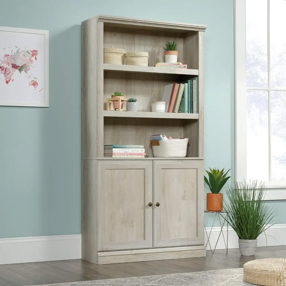 Estantería de almacenamiento con puertas para sala de estar, estante de libros con estantes de pared, mueble para Cd, con acabado de castaño, carrito de soporte de madera