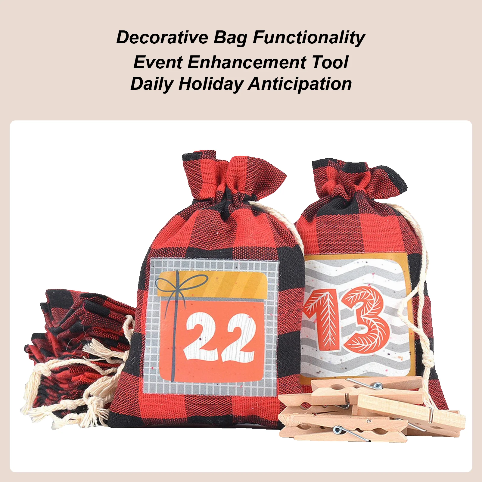 

Christmas Countdown Bags Christmas Reusable 24-Day Advent Holiday Burlap Goodie Pouch With Clips For Candy Toys Snacks Goodie