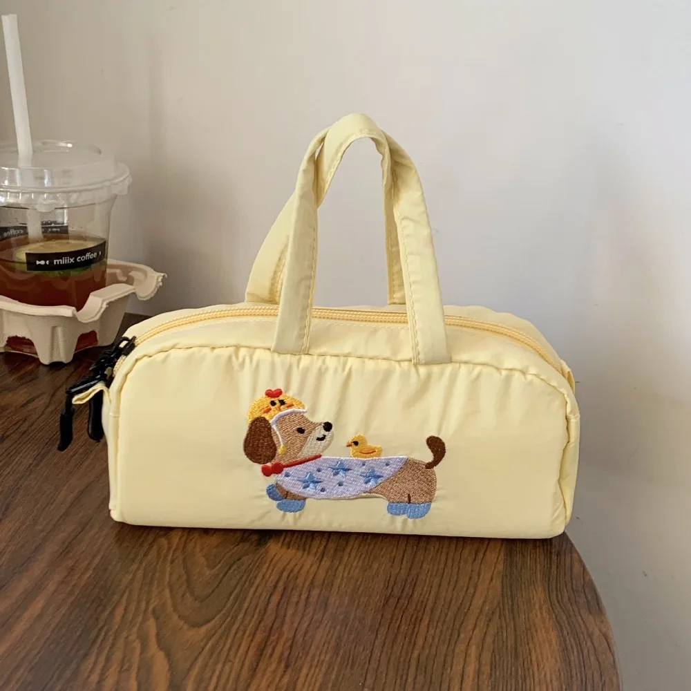 

Embroidered Dog Cartoon Pencil Case Print Desktop Storage Puppy Pencil Pouch Large Capacity Stationery Storage