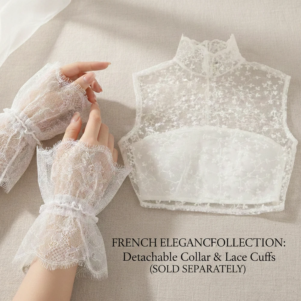 

1 шт. Элегантные кружевные накладные манжеты во французском стиле, съемный воротник, ажурные цветочные накладные рукава, винтажный викторианский аксессуар для декора шеи
