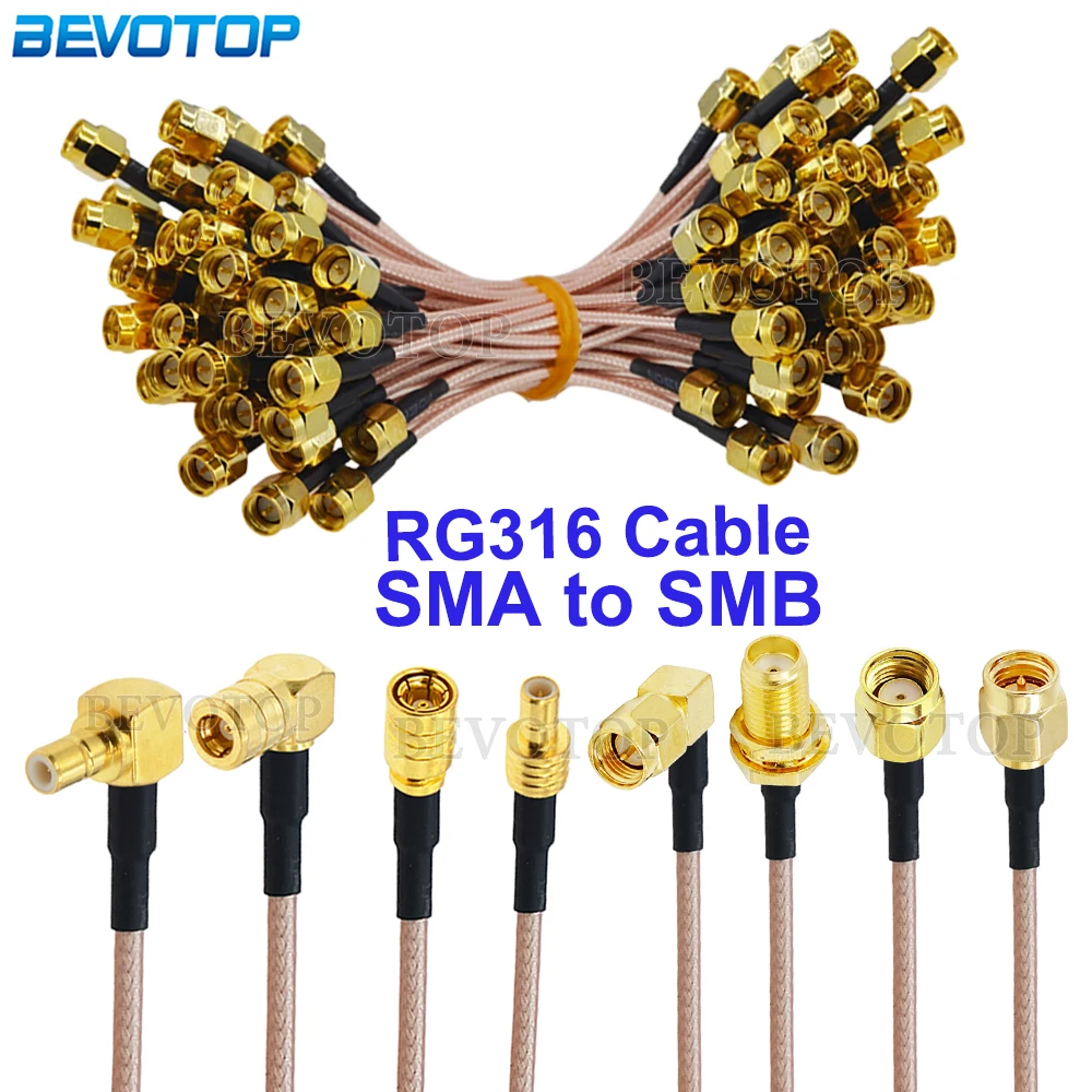 1Pcs Brown RG-316 SMA to SMB Connector 50 Ohm Low Loss SMA to SMB RG316 Cable Pigtail Jumper 10CM-5M