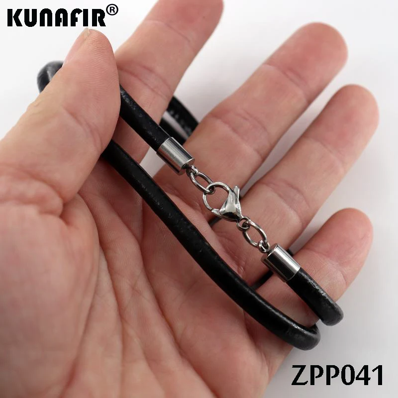 5mm Round black real Leather Necklace stainless steel accessories jewelry DIY parts ZPP041