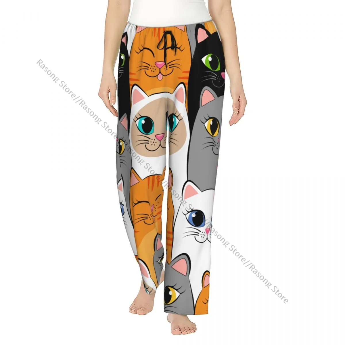 

Women Flannel Lounge Pants Soft Gray White Black Ginger And Siamese Kittens Cats Pajama Pants Winter Sleepwear