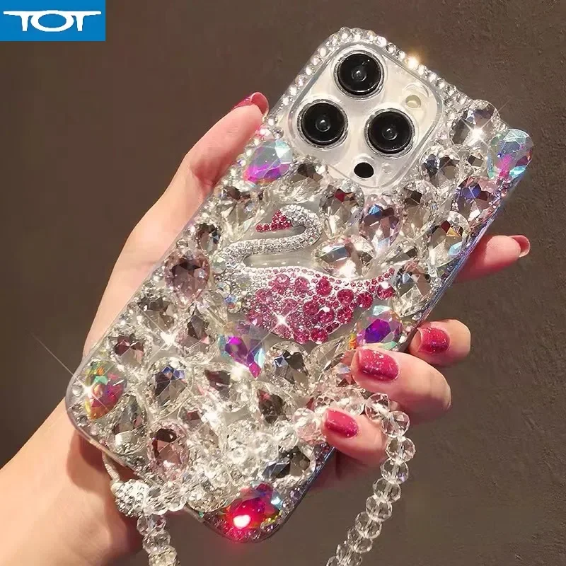 

Роскошный чехол для телефона с блестящим градиентом и стразами в виде лебедя для Samsung S24 Ultra S23 S22 S21 Plus Note 10 20, полностью кристально чистый чехол