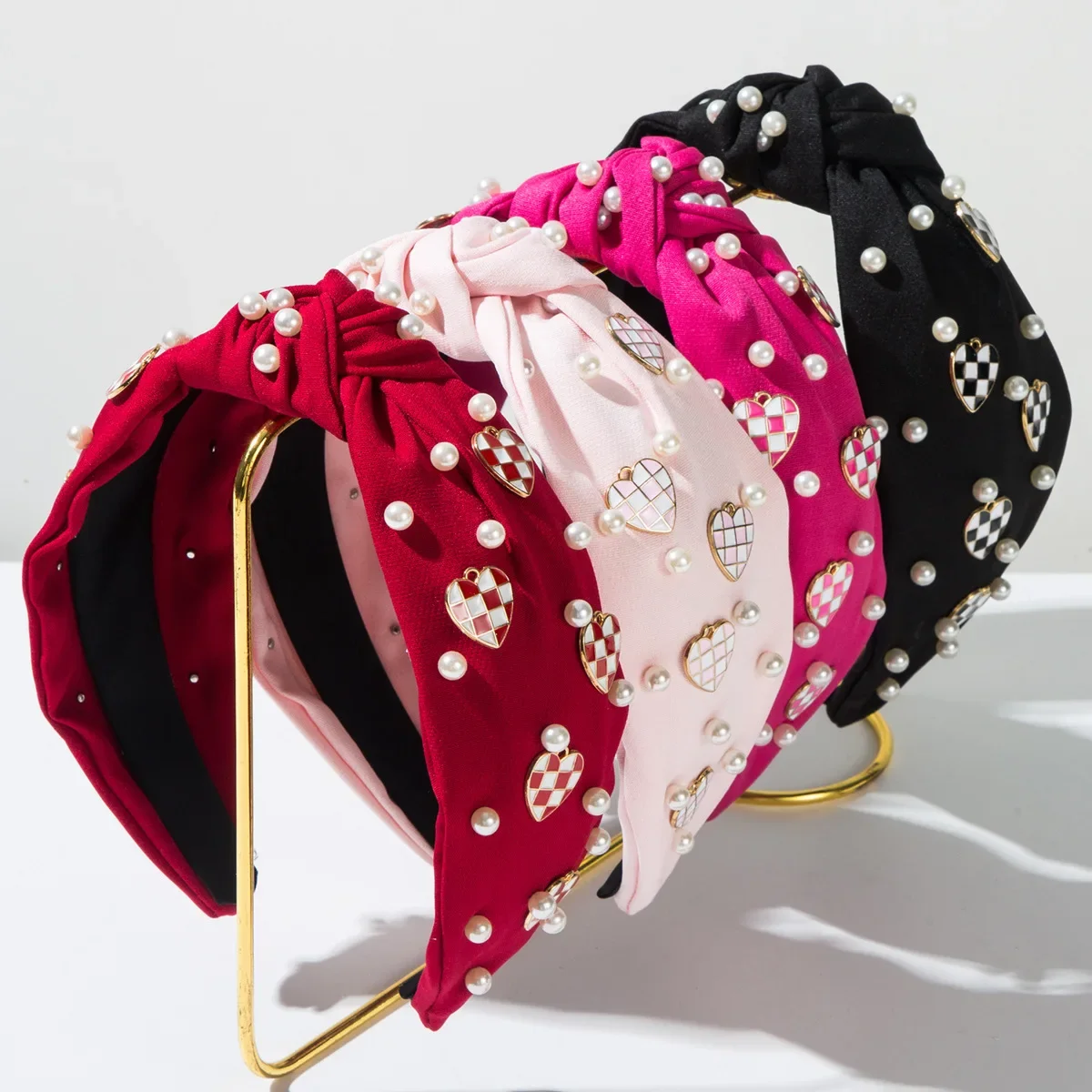 Moda coreana dia dos namorados frisado xadrez amor bandana personalidade doce versátil férias acessórios para o cabelo feminino