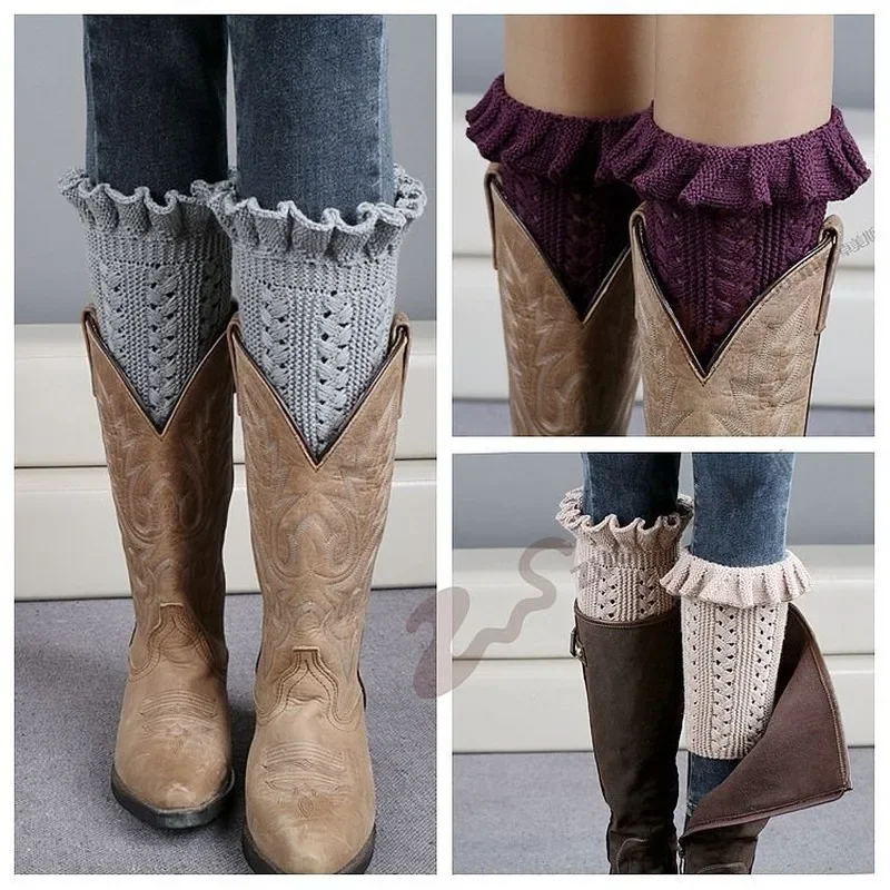 Knitted Warm Leg Warmers Foot Warmers Woolen Boot Covers Short Flower Turn The Mouth Sock Warmers SA288