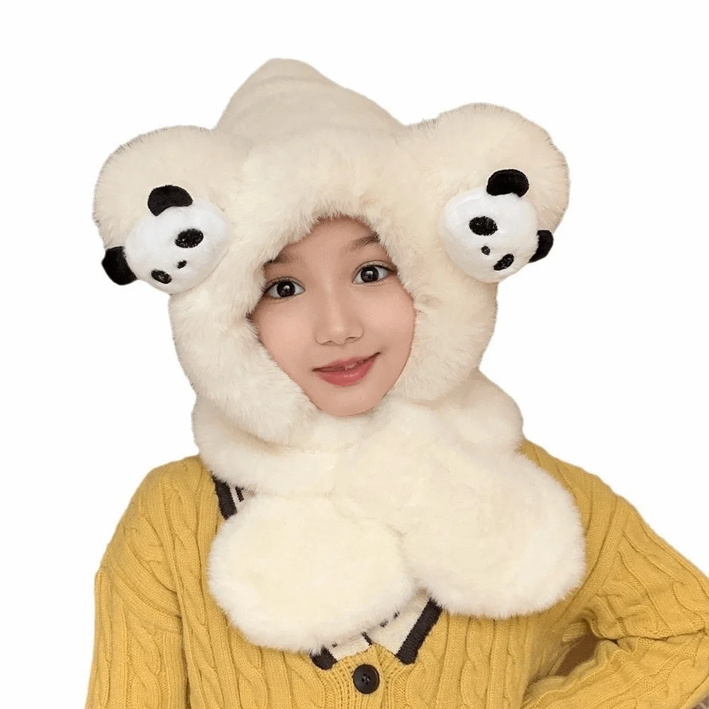 

Lovely Faux Fur Hat Scarf Set Warm Cartoon Panda Winter Hat Scarf Ear Protection Windproof Neck Circle Scarf Children