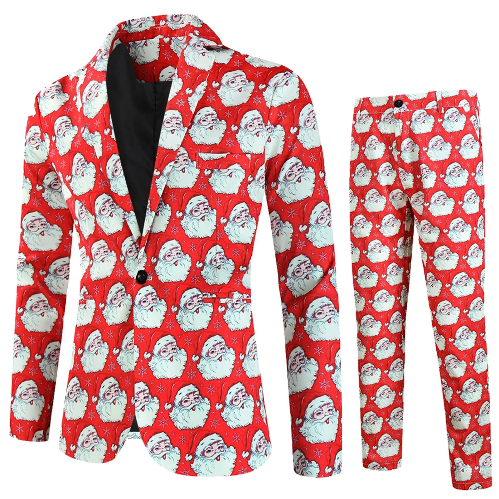 Fashion Christmas Printed Blazer Sets Men (Jackets + Pants ) Autumn Spring Club Party Two Pieces Suits Christmas Party Suits