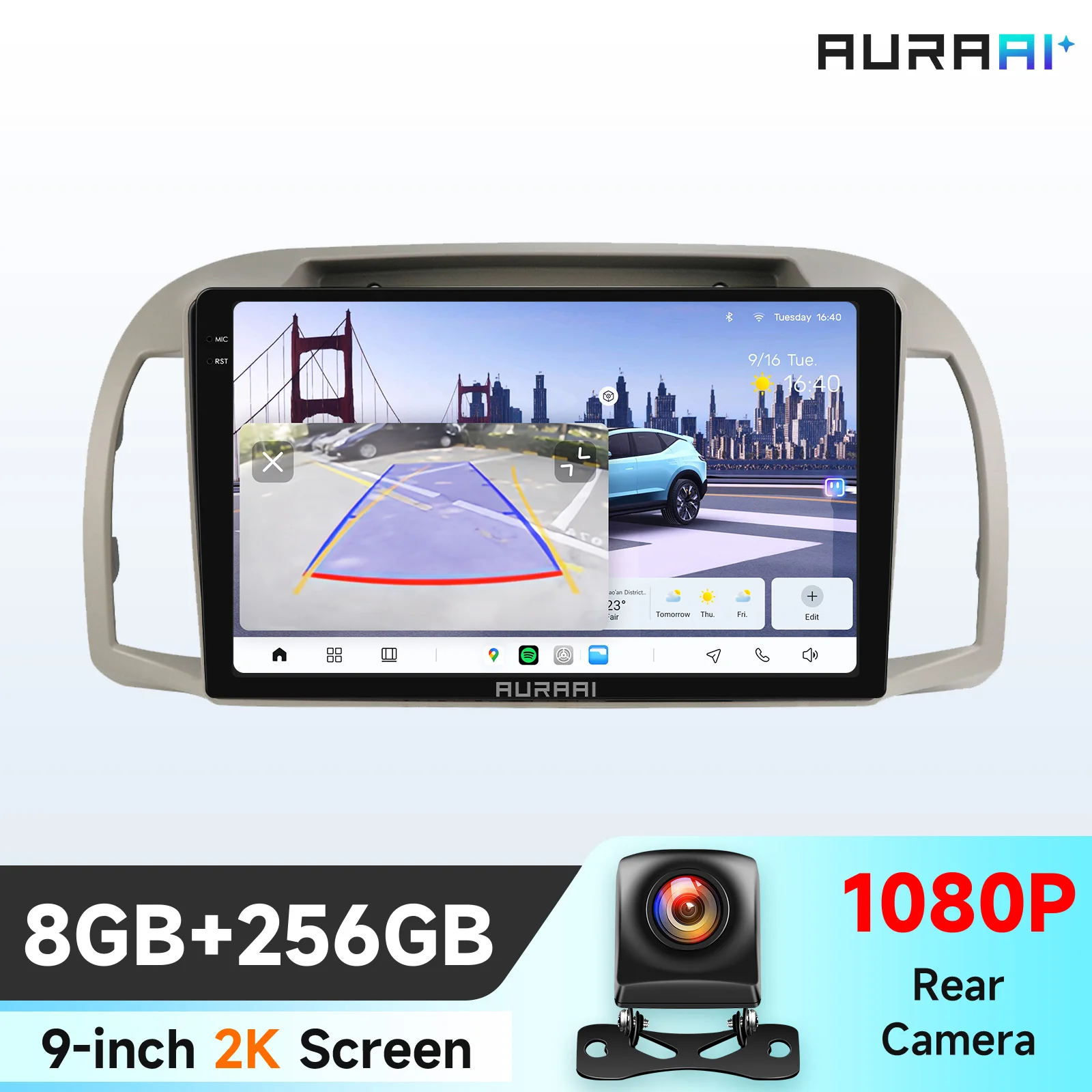AURAAI 2K Draadloze CarPlay Android Autoradio voor Nissan March Micra K12 2002 - 2010 Multimedia Videospeler GPS Navigatie Stereo ADAS 360 Camera RDS DSP Bluetooth 3D 7870 AI Spraakbediening Hoofdunit