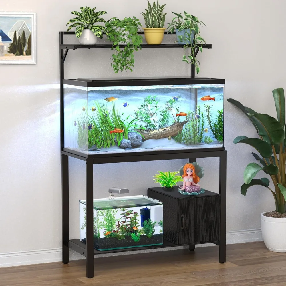 

40-50 Gallon Fish Tank Stand with Plant Shelf Metal Aquarium Stand with Cubby Storage 36.6" x 18.5" Tabletop fits Aquarium,