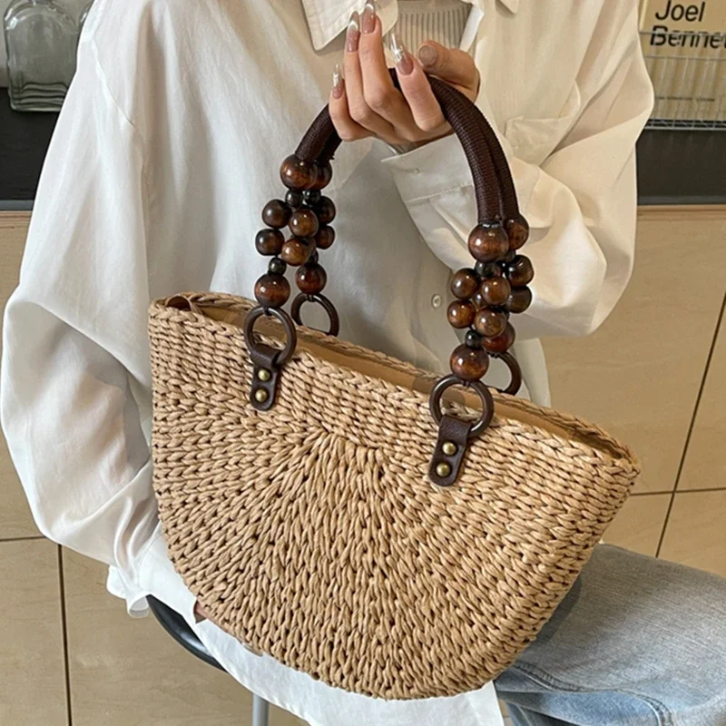 2024 New Summer Women Straw Beach Bag Large Capacity Handbag Handmade Shoulder Underarm Bag Bohemian Female Casual Woven Basket