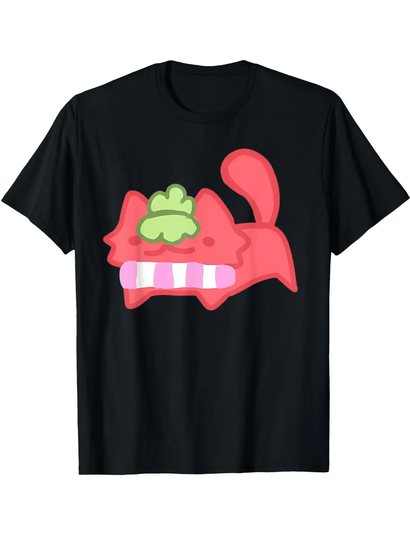 

Strawberry Cat Eating Candy Graphic T-Shirt Men Women Casual Cotton Tee Trip Wear