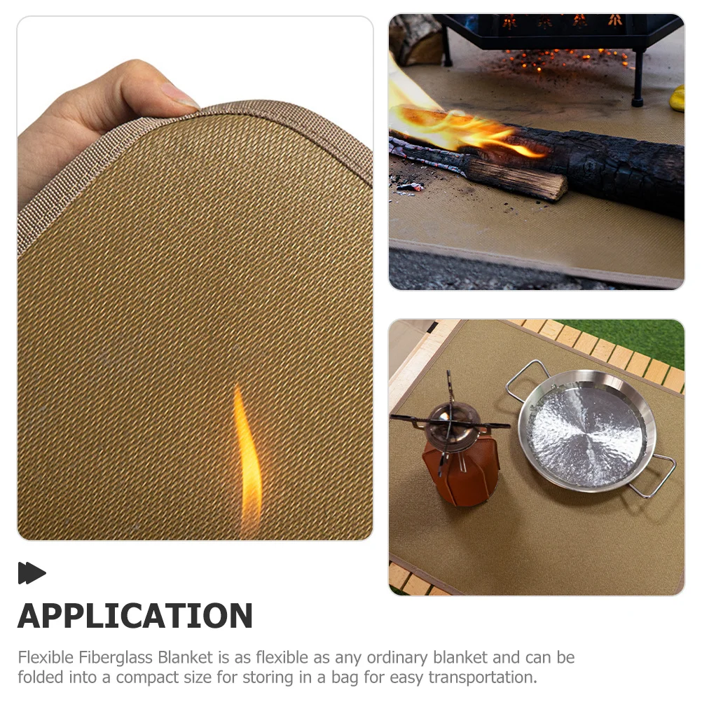 1 set di coperta ignifuga per griglia da campeggio con custodia, tappetino resistente al calore per braciere da esterno, fuoco portatile in fibra di vetro