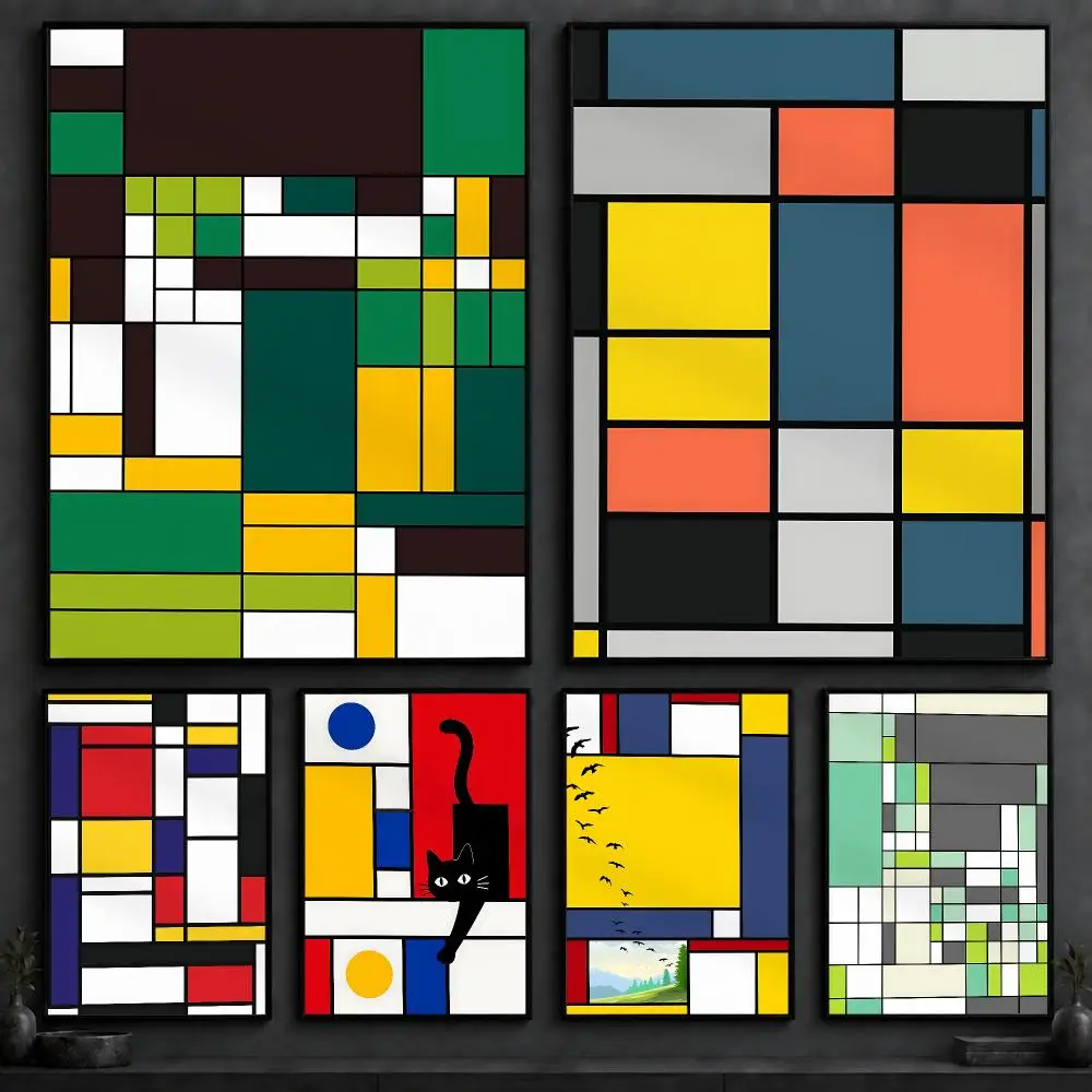 Artist P-Piet MondrianS Poster Art  Self-Adhesive No Glue Residue Wall Decor for Bedroom Living Room
