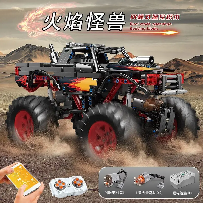 Mold King 18008 Flame Monster Off-Road Arrampicata Auto TelecomandoAPPEducational Puzzle Piccole Particelle Building Block Giocattolo Modello