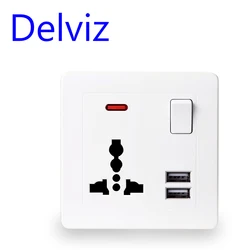 Delviz UK Standard Outlet, 2.1A Dual USB Charger speedy Port, LED indicator Wall Power Socket,13A Universal 3 Hole Socket 86type