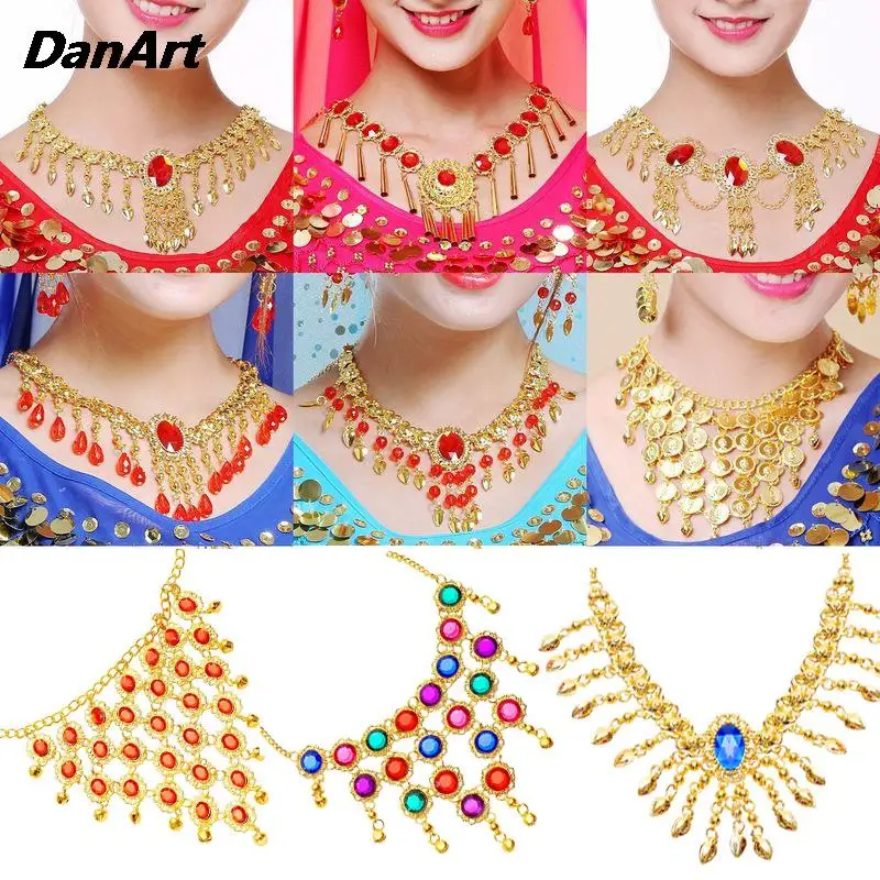 Women Belly Dance Neck Chain Gorgeous Indian Dance Performs Neckchain Lady Dance Costume Accessories Girl Shiny Stage Necklace