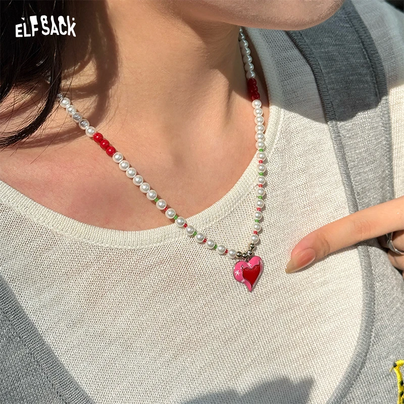 

ELFSACK 2025, Новое поступление лета, уникальное ожерелье с подвеской из медного сплава, оригинальная жемчужная цепочка на ключицу для женщин