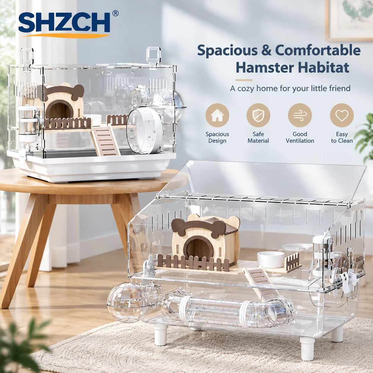 Large Transparent Hamster Cage -Winter Proof Double Layer Mansion Cheap Acrylic Home for Golden Bear, Beginner Friendly Habitat