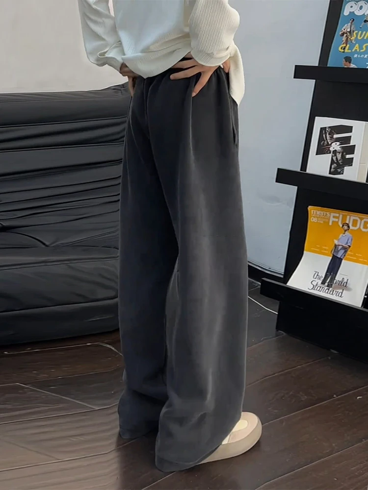 

Women's Thiened Waed Fce Wide Leg Pants Autumn Winter Loose BF Lazy Sle Drapey Casual Trousers High Waist Long Pants
