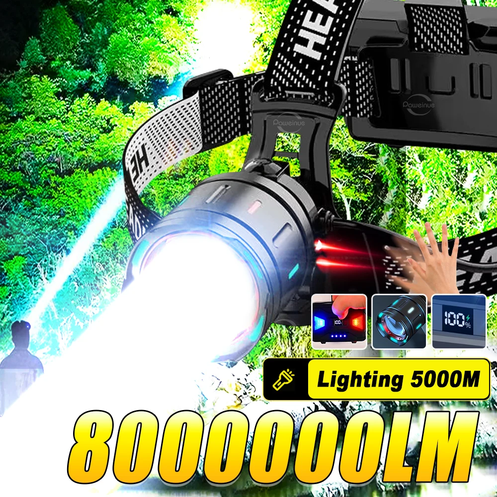 

Самый мощный светодиодный налобный фонарь 8000000LM 800W/300W с ИК-датчиком, перезаряжаемый, дальнобойный, для рыбалки