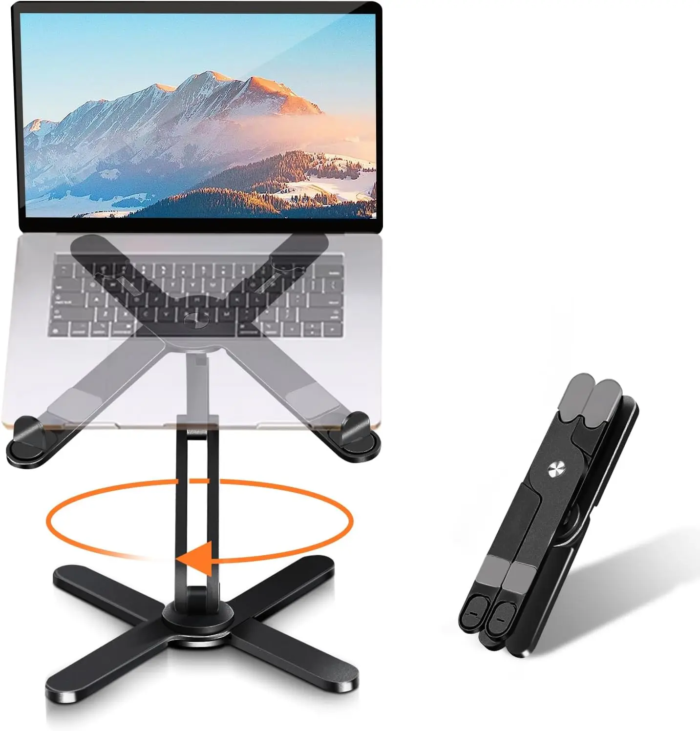 

360 Rotating Laptop Stand, Foldable Metal Holder for Desks, Fits All MacBooks and Laptops up to 16 Inches in Black