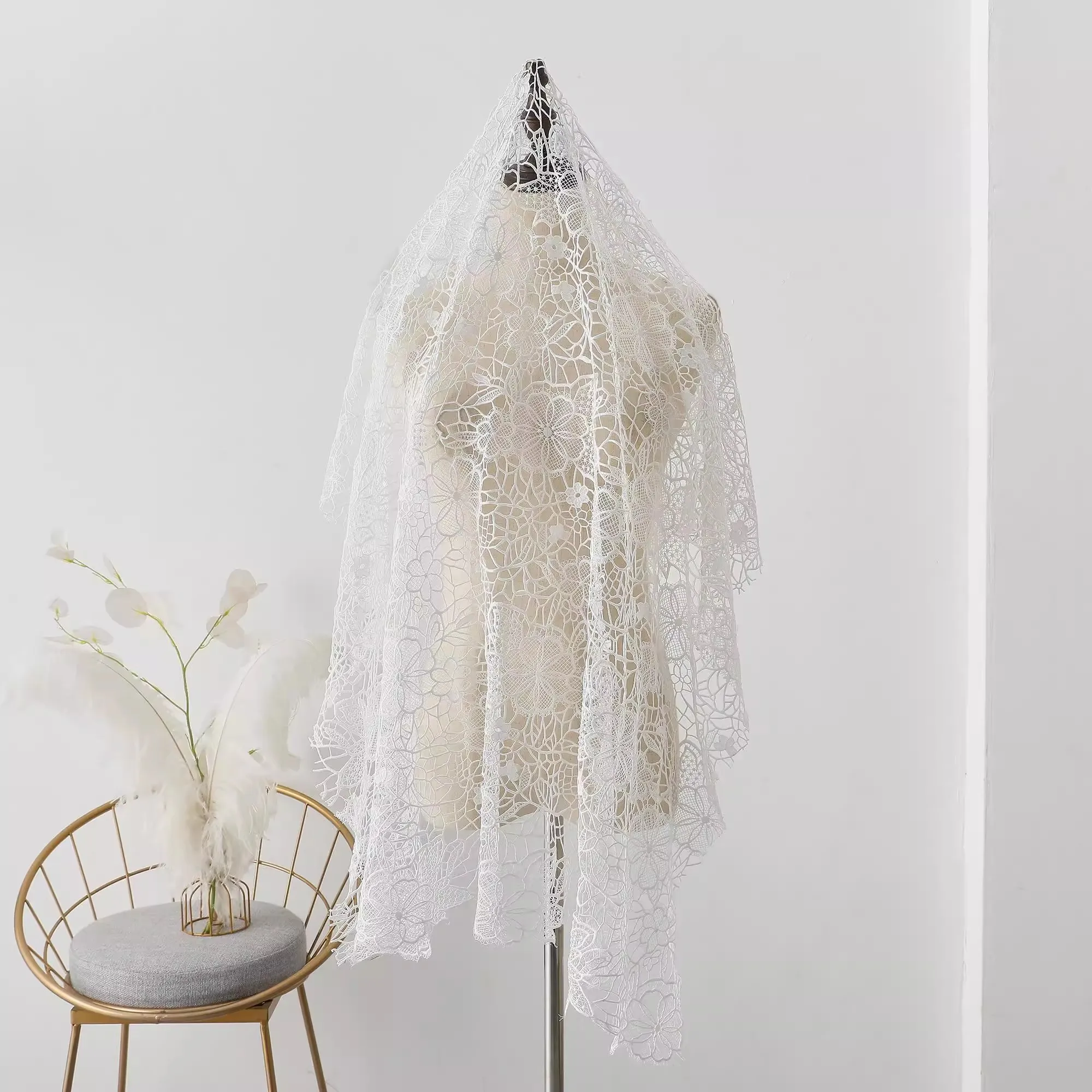 

1yard Milk silk lace sewing Hollow embroidery tissu Dress wedding dress fabric for sewing DIY handmade decorative fabrics