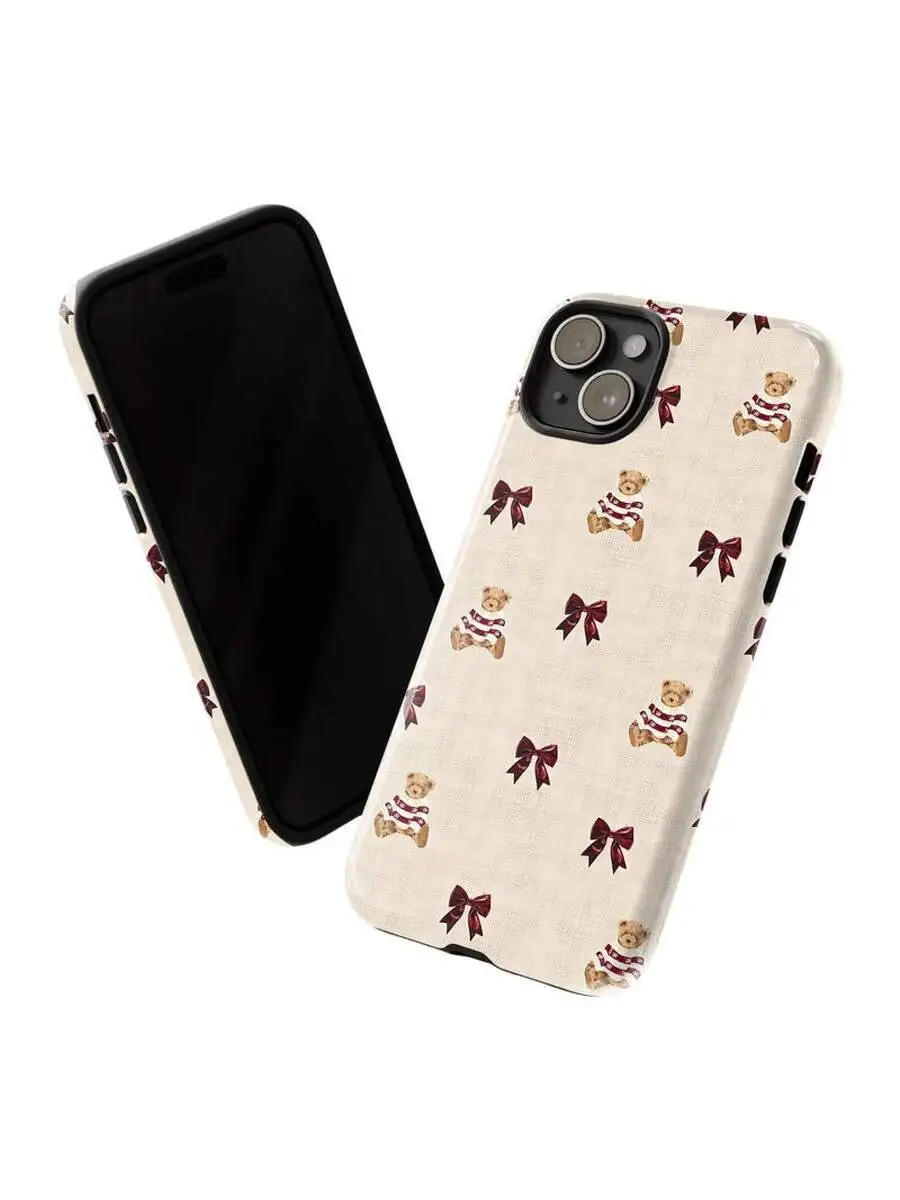 Cozy Bear Aesthetic Christmas Sweater Phone Case For iPhone 15 14 13 12 11 Pro Max XR XS 6 7 8 Plus SE Shockproof Tough Cover