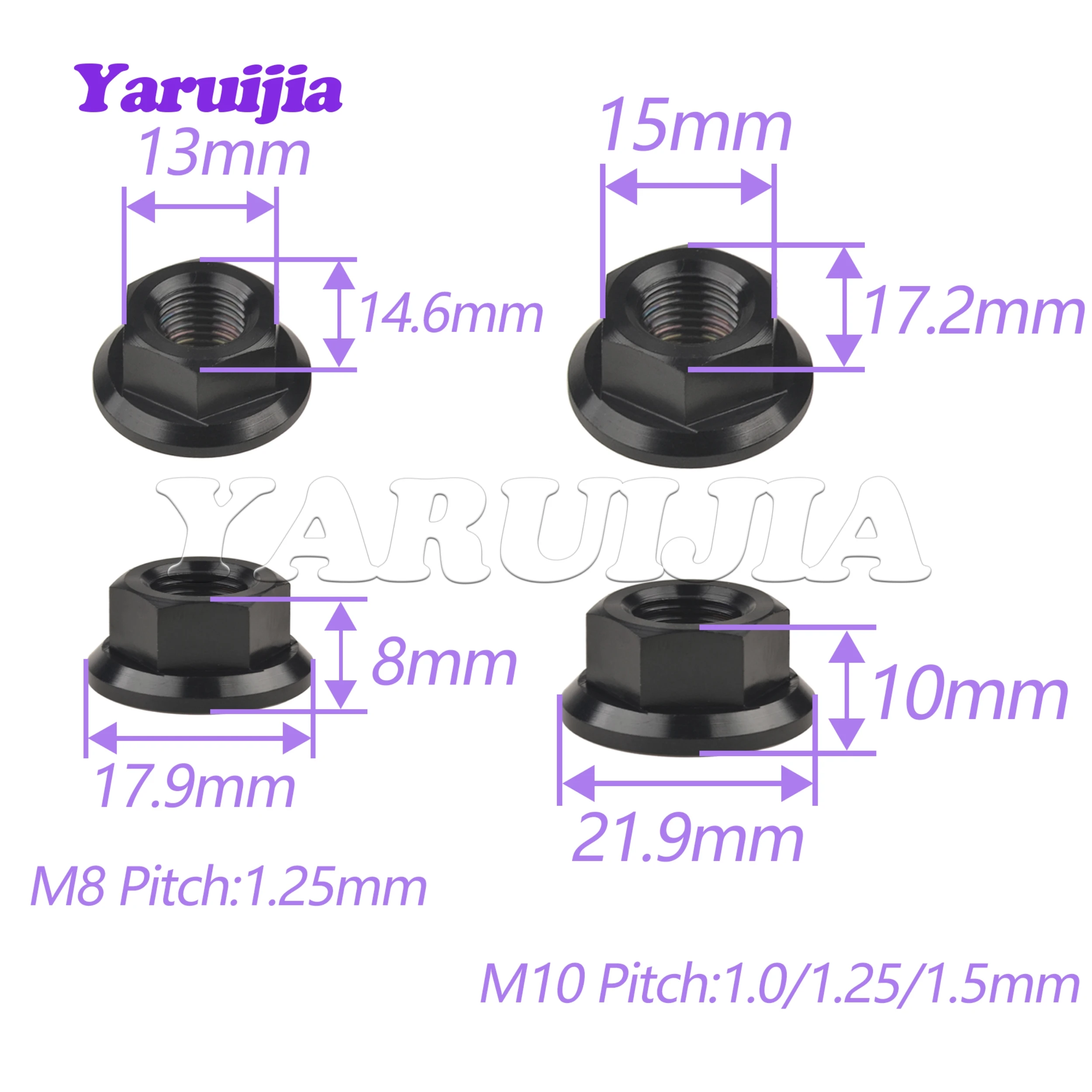 Yaruijia Titanium Nut M5/M6/M8/M10/M12/M14/M16 Flange Nut Bolt Cap for Motorcycle Bicycle Bike