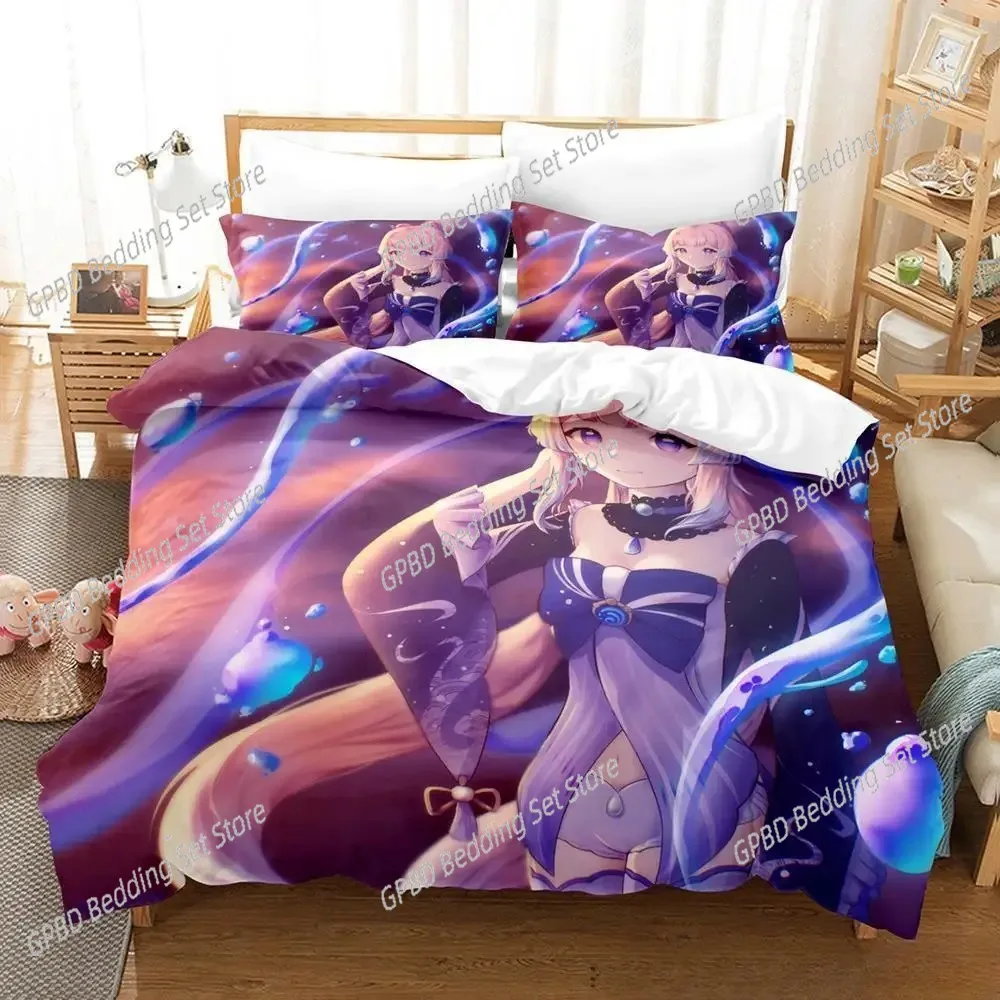 

Genshin Impact Sangonomiya Kokomi Bedding Set Cartoon Anime three-piece set Adult Kid Bedroom Duvet cover Sets 3D Kawaii Girls