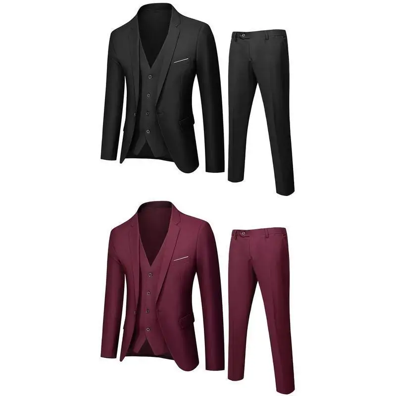 Men's Slim Fit Three Piece Suit Set Classic Stand Collar Double Slit Special Wide Edition Autumn Collection No Brand Registered