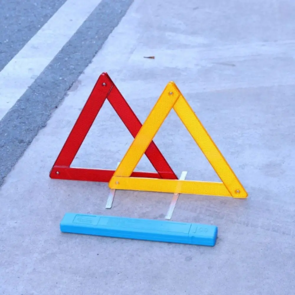 Picture 5: Reflective Emergency Warning Triangle Metal Bracket Foldable Road Safety Device 2Pcs Set Folded Stop Sign