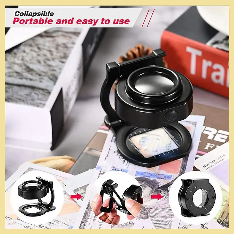 عدسة مكبرة TTKK-5Pcs 25X مع 6 مصابيح، USB ثلاثية قابلة للطي لسطح المكتب، عدسة مكبرة معدنية محمولة للخياطة