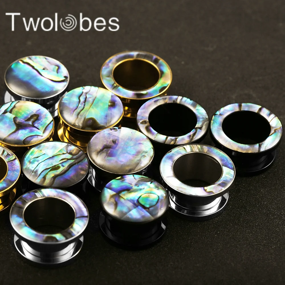 Twolobes 2 Stück Muschel-Ohrmessgeräte, Plugs, 316 Edelstahl, Ohrtunnel, Keilrahmen, Piercing, Damen-Körperschmuck, Geschenk